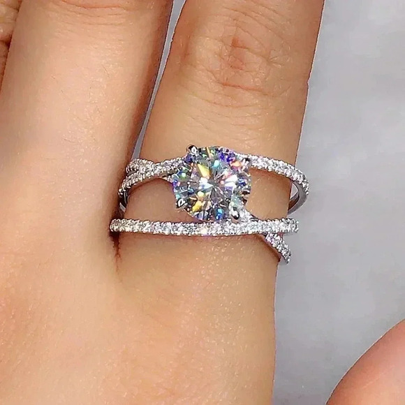 ▶Engagement CZ Clear Super Large Silver Plated Wedding Beautiful Ring, K993 - Picture 1 of 9